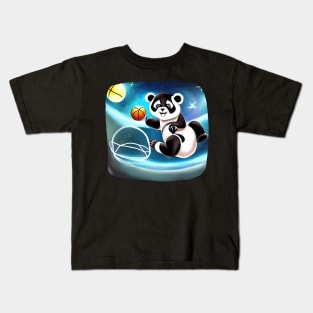 Panda Play Basketball on Space Kids T-Shirt